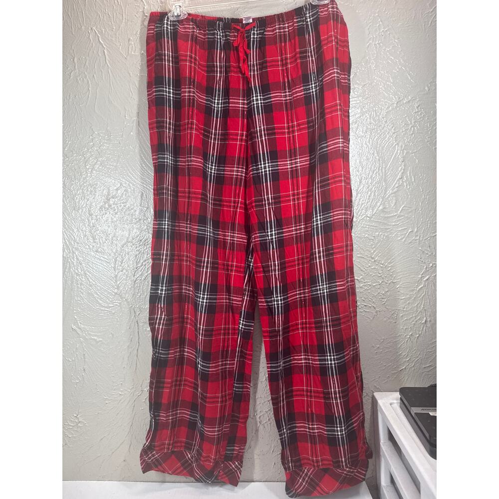Victorias Secret Pajama Pants Red Black Buffalo Plaid Elastic Waist Womens Sz‎ L